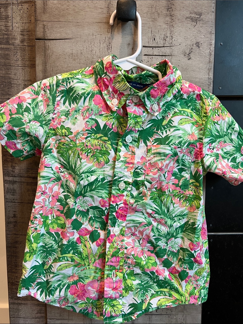 Janie and Jack Green & Pink Tropical Floral Button-Down Shirt